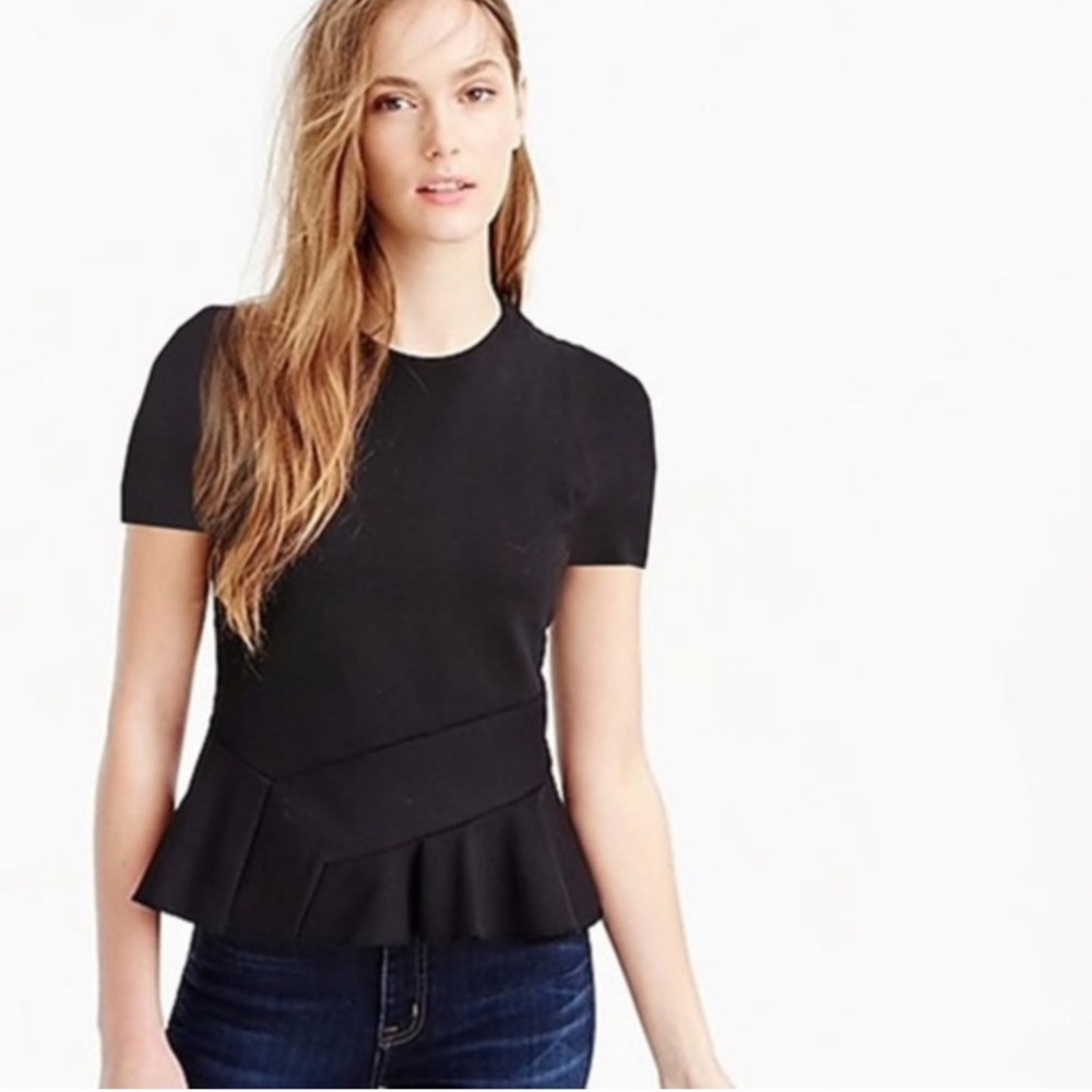 J CREW Peplum Jet Black Ponte Top S Short Sleeve Round neck